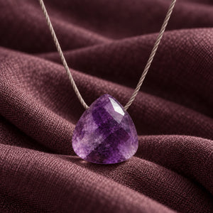 Amethyst Fine Cord Necklace - faceted stone and fine cord detail