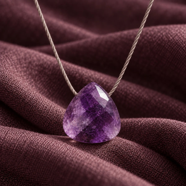 Amethyst Fine Cord Necklace - faceted stone and fine cord detail