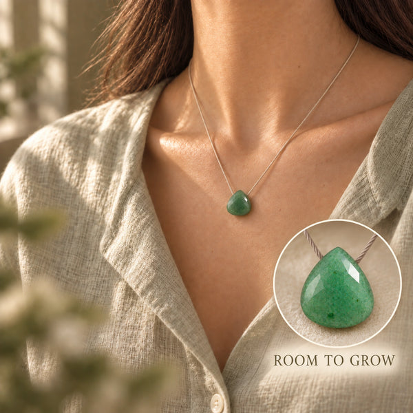 Green Aventurine Fine Cord Necklace - close model neckline photograph
