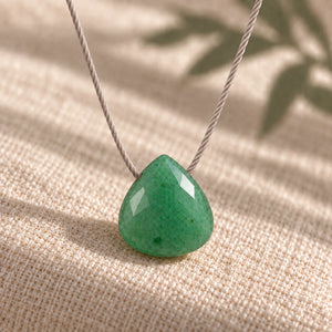 Green Aventurine Fine Cord Necklace - faceted stone and fine cord detail