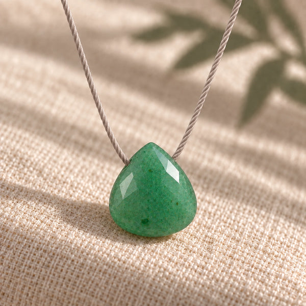 Green Aventurine Fine Cord Necklace - faceted stone and fine cord detail