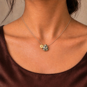 Dalmatian Fine Cord Necklace - model photograph with optional A initial charm