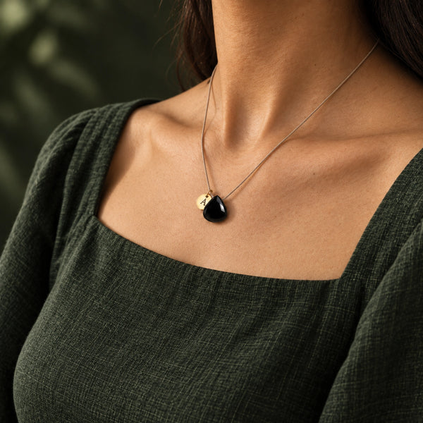 Obsidian fine cord necklace 05 model initial