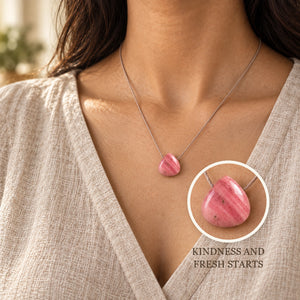 Rhodochrosite fine cord necklace 02 model close