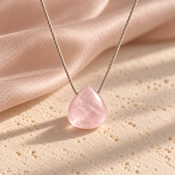 Rose Quartz fine cord necklace 04 macro