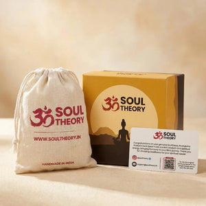 Soultheory rudraksha gift box with Om printed cotton pouch and authenticity card