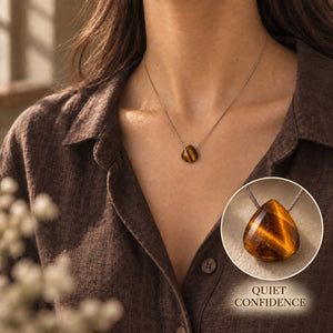 Tiger Eye fine cord necklace 02 model close