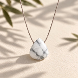 Howlite Fine Cord Necklace - faceted stone and fine cord detail