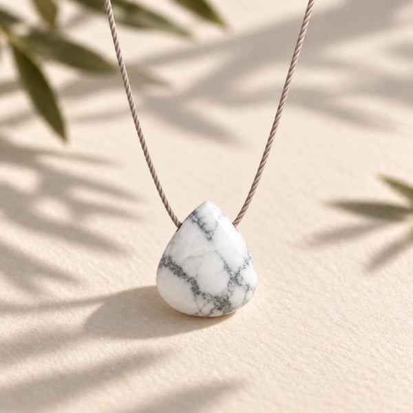 Howlite Fine Cord Necklace - faceted stone and fine cord detail