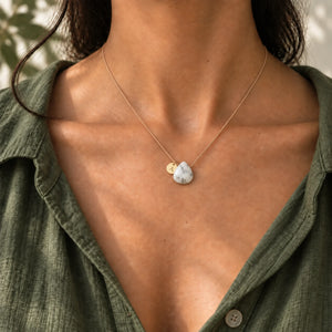 Howlite Fine Cord Necklace - model photograph with optional A initial charm