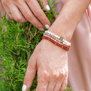 Soultheory Change four-bracelet crystal stack, fine 4 mm worn photograph