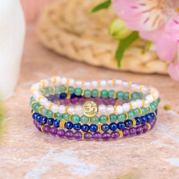 Luck Bracelet Stack - Chalcedony, Green Aventurine, Amethyst & Lapis Lazuli (Set of 4)
