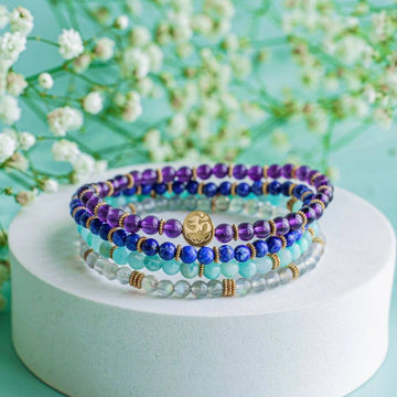 Manifestation Bracelet Stack - Amazonite, Labradorite, Amethyst & Lapis Lazuli (Set of 4)