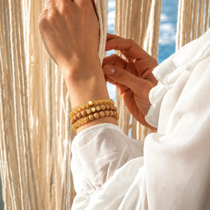 Citrine and Rosewood set of 3 bracelets worn on a female wrist