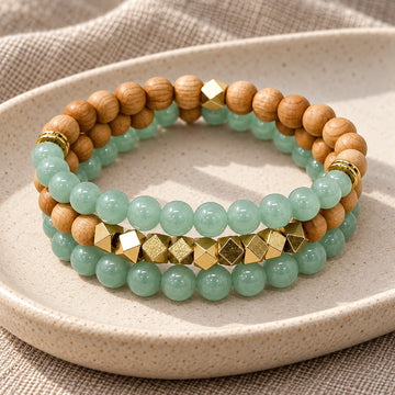 Green Aventurine & Rosewood Bracelet Stack - Set of 3