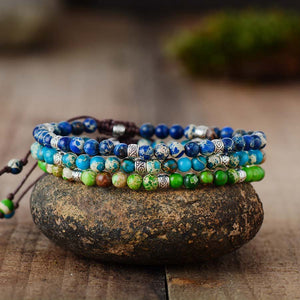Blue Imperial Jasper Natural Stone Bracelet For Stress Relief, Protection, and Spiritual Growth