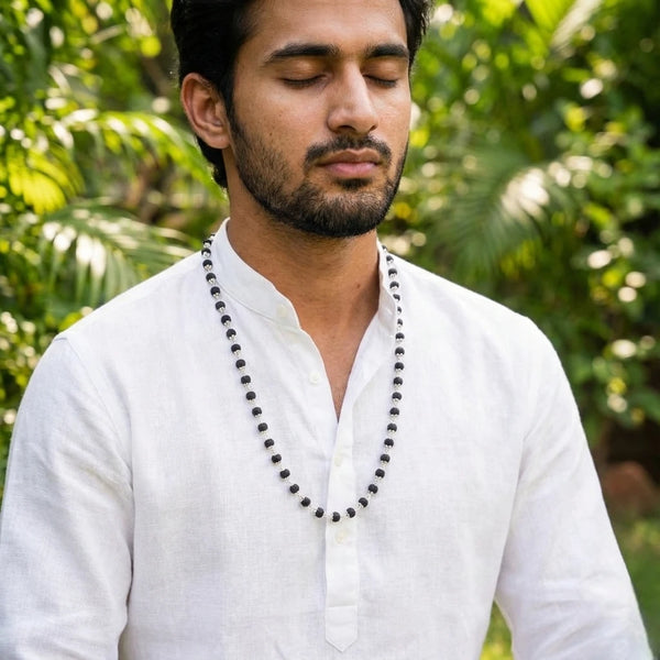 Karungali Malai Silver Cap Plated Necklace