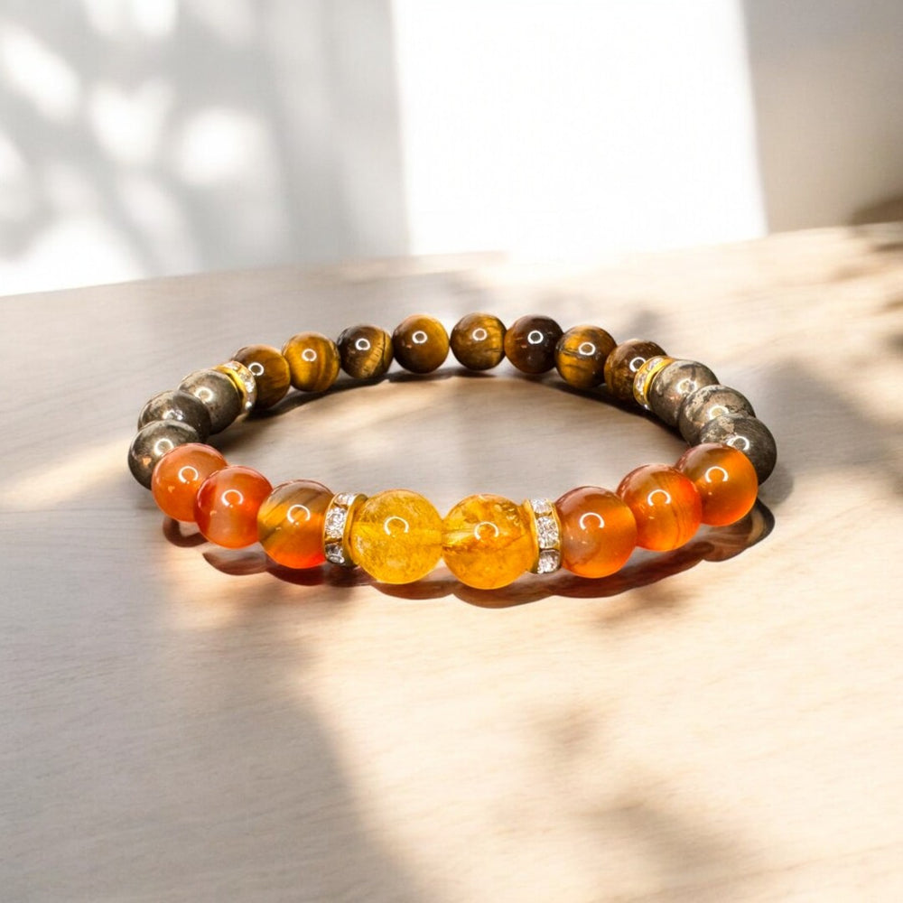 Wealth Bracelet with Citrine, Pyrite, Tiger Eye, Red Carnelian Stones