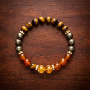 Wealth bracelet with tiger eye, citrine, pyrite and red carnelian beads for abundance - Soultheory India