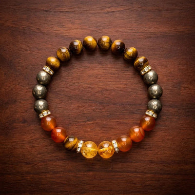 Wealth bracelet with tiger eye, citrine, pyrite and red carnelian beads for abundance - Soultheory India