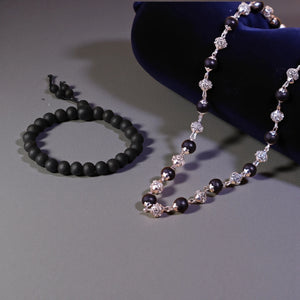 Karungali Ebony Wood Bracelet x Karungali OM Silver Cap Malai Combo