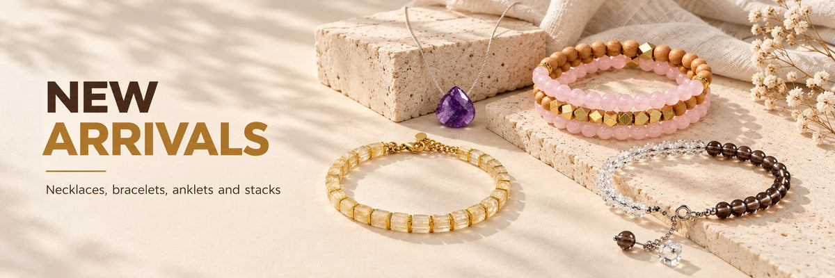 New arrivals - fine cord necklaces, golden hematite bracelets, rosewood stacks and crystal anklets